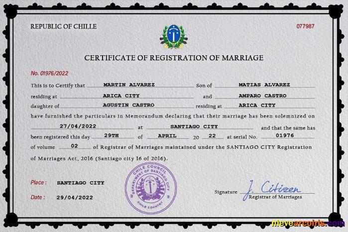Chile marriage certificate